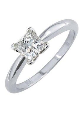 Certified Princess Cut Diamond Solitaire Ring 14K White Gold 0.26 CTW